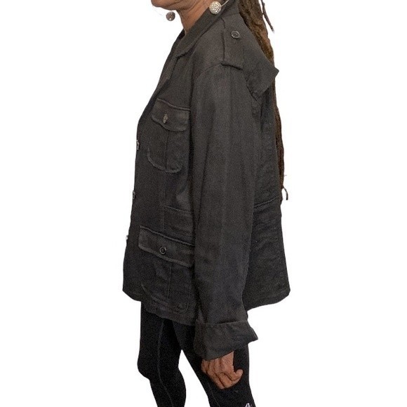 Vintage 90s Outer Edge Utility Jacket Black Twill 4 pocket button closure size L - Picture 14 of 16